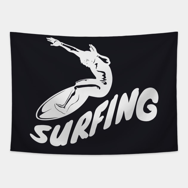 Surfer on Surfboard Tapestry by Foxxy Merch