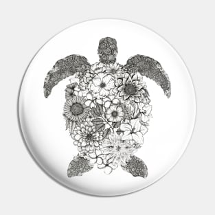 Floral Turtle White Background Pin