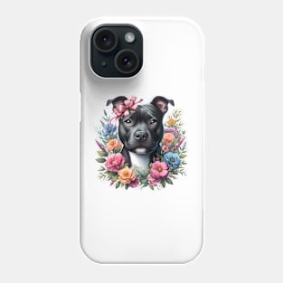 A staffordshire bull terrier decorated with beautiful colorful flowers. Phone Case