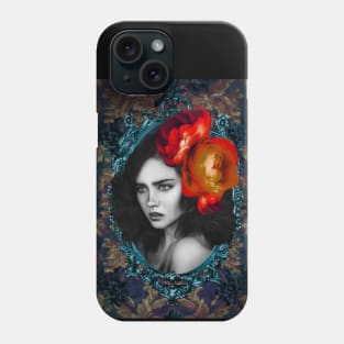 Luscious Red Flower Girl Portrait Artwork Wall Art Unique Digital Illustration Phone Case