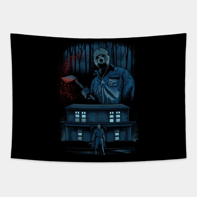 Michael vs Jason Tapestry by Braininjectedart