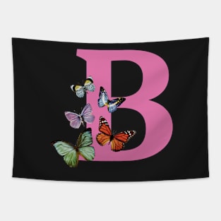 Letter pink B with colorful butterflies Tapestry