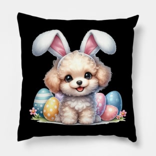 Puppy Poodle Bunny Ears Easter Eggs Happy Easter Day Pillow