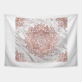 Rose gold mandala on taupe marble Tapestry