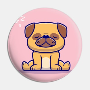 Cute Pug Dog Sitting And Sleeping Cartoon Pin