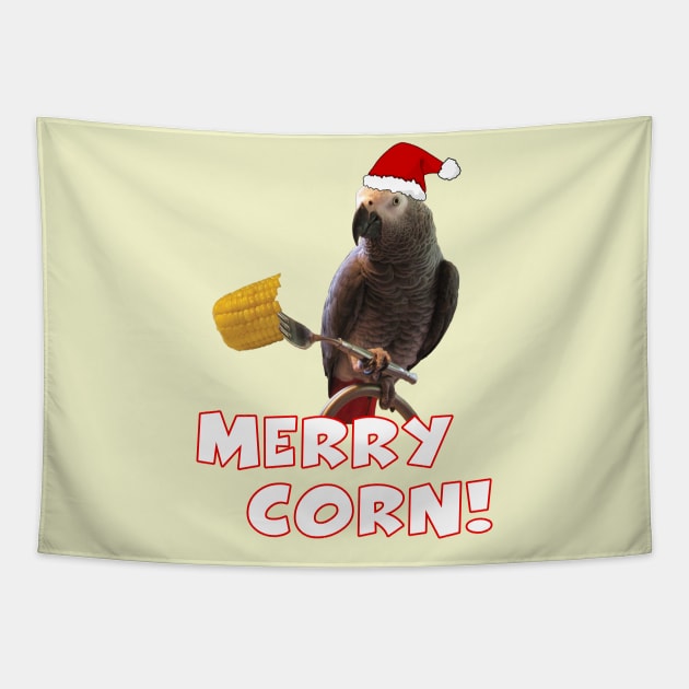 African Grey Parrot Holiday Christmas Santa Tapestry by Einstein Parrot