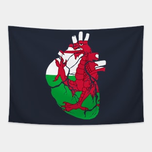 Anatomical heart design, Welsh flag Tapestry