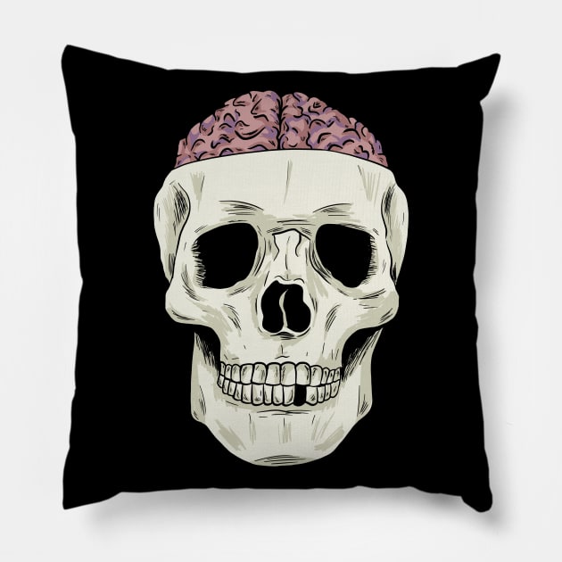 Skull showing Brain Pillow by Black Snow Comics