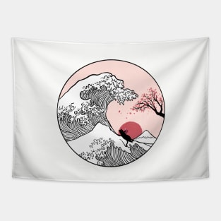 Great Wave of cat reader Tapestry