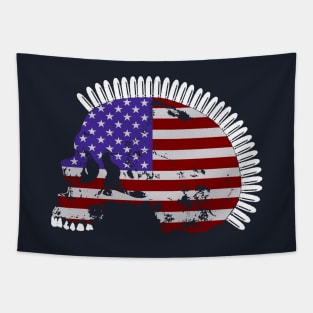 Skull with Bullet Mohawk in American Flag Pattern. Tapestry