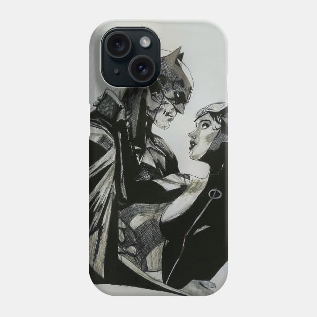 Batman and Catwoman Fanart Phone Case by Headbanger Haven