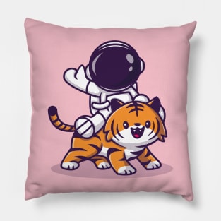 Astronaut With Cute Tiger Cartoon Pillow