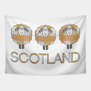 Trio of Scottish Metallic Tone Christmas Tartan Patterned Sheep Tapestry