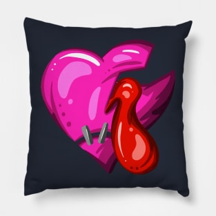 Pink Dead Zombie Heart Cartoon Illustration with Blood and for Valentines Day or Halloween Pillow