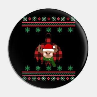 Reindeer Ornament Faux Ugly Christmas Sweater Funny Holiday Design Pin