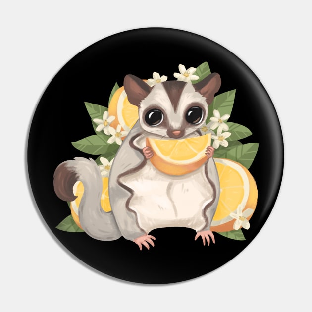 Orange Citrus Sugar Glider Pin by PamelooArt