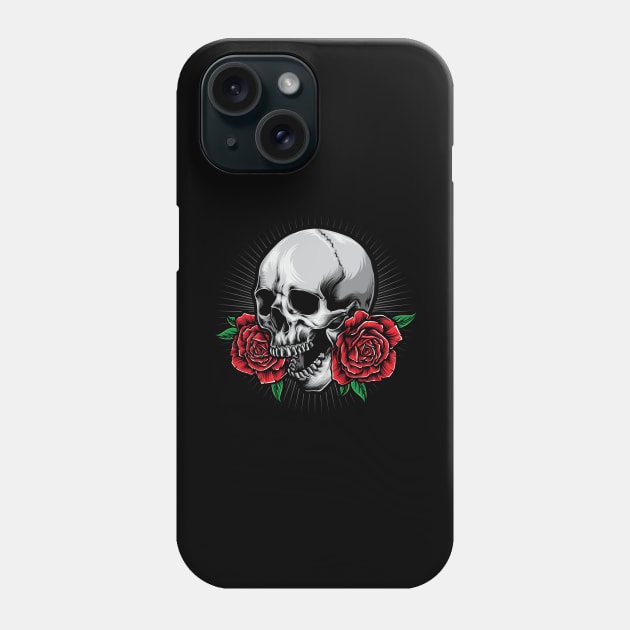skull and roses Phone Case by Falden
