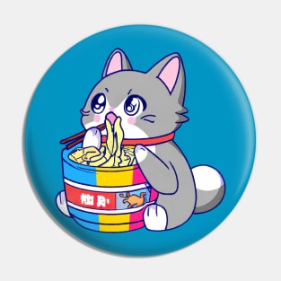 Pansexual Flag Cat Kawaii Anime Eating Ramen Noodles Japanese Kitty LGBT LGBTQ Pin