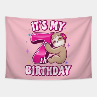 Its My 7th Birthday Girls Sloth Tapestry