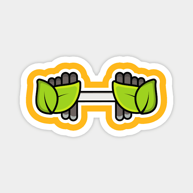 Gym Exercise Dumbbell with Green Leaves Sticker design vector illustration. Gym fitness icon design concept. Eco fitness with barbell sticker design logo icons. Gym and fitness icon design. Magnet by AlviStudio