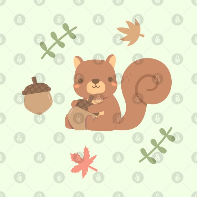 Cute Squirrel Acorn Autumn Leaves by rustydoodle