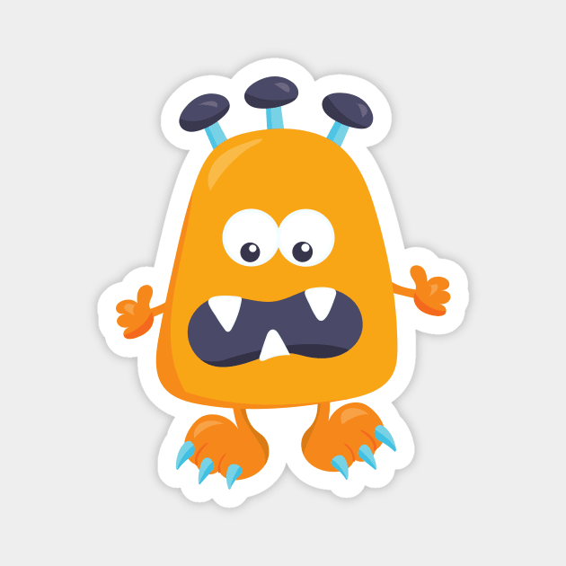 Cute Monster, Orange Monster, Horns, Funny Monster Magnet by Jelena Dunčević