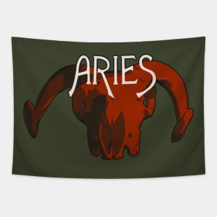 Red Ram Skull for Aries Astrological Zodiac Sign Tapestry