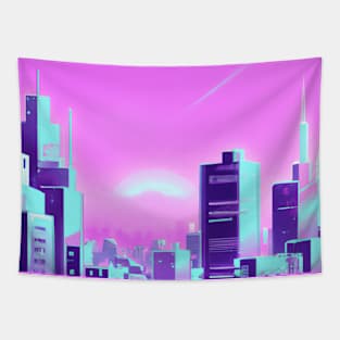 Futuristic Synthwave City Landscape With a Purple Sky Tapestry