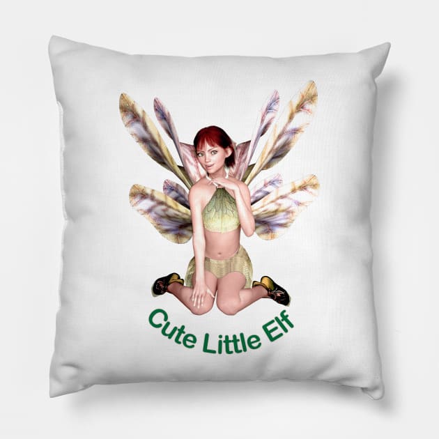 Cute little elf fairy faerie girl butterfly wings happy Pillow by Fantasyart123