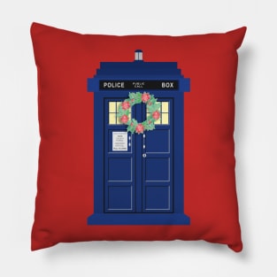 Blue Police Public Call Box - Christmas Wreath Pillow