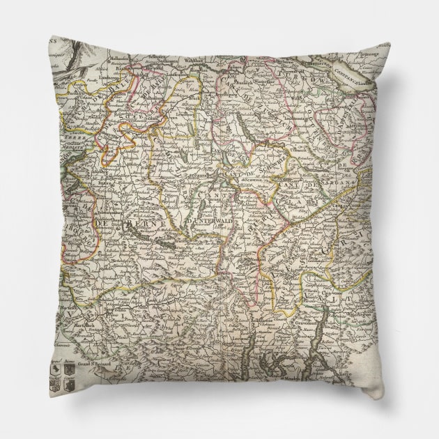 Vintage Map of Switzerland (1771) Pillow by Bravuramedia