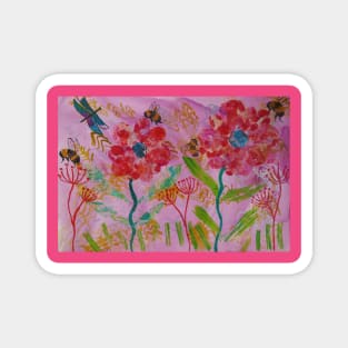 Bumble bees and Big Bold Pink Flowers Magnet