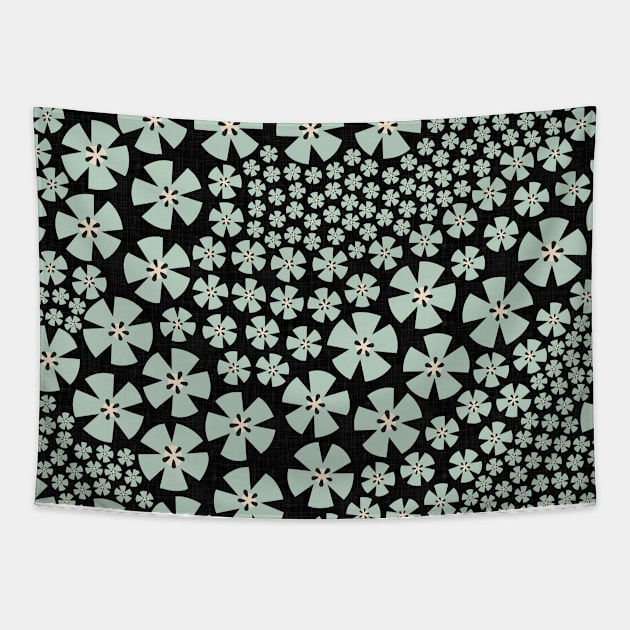 Mid Century Modern Flowers / Maximalist Floral Decor in Sage Green, Creamy Yellow, and Charcoal Shades Tapestry by matise