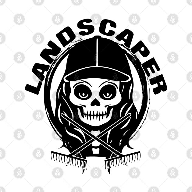 Landscaper Skull and Rakes Black Logo by Nuletto