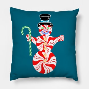 Cute Peppermint Snowman with Candy Cane Pillow