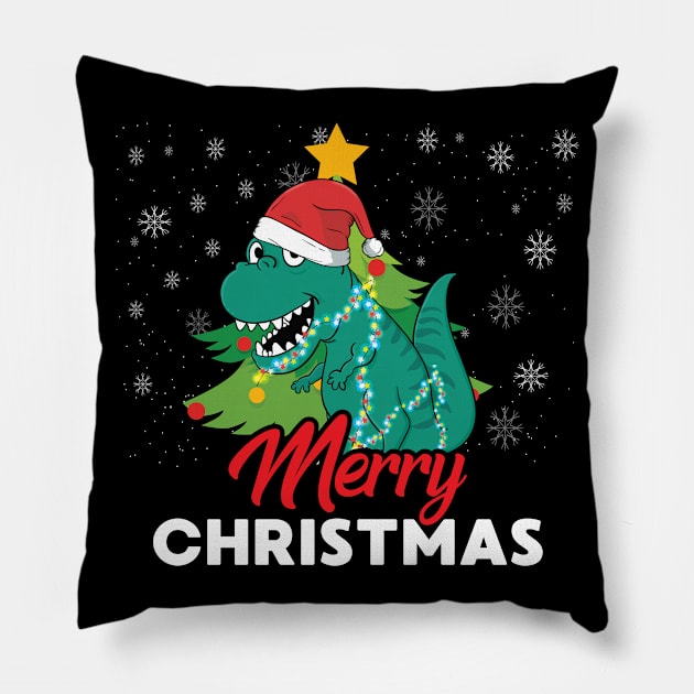 Merry Christmas Funny T-Rex Squad Dinosaur Xmas TRex Lover Pillow by FamiLane