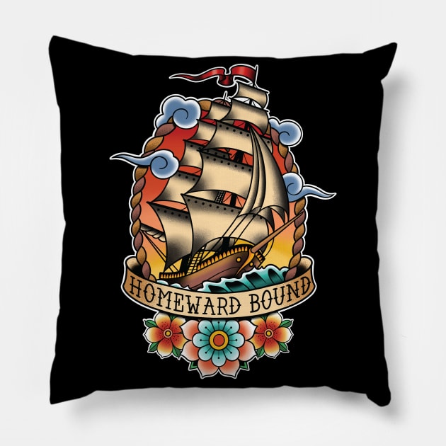 Homeward Bound Traditional Tattoo Sailing Ship Pillow by Seven Relics