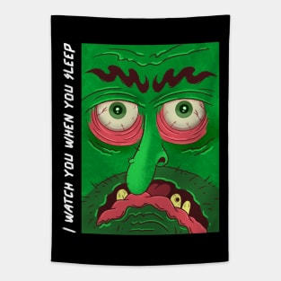 Green eyed under bed monster Tapestry