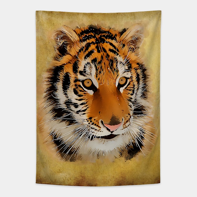 The Tiger Stare / Watercolour Art Tapestry by Naumovski