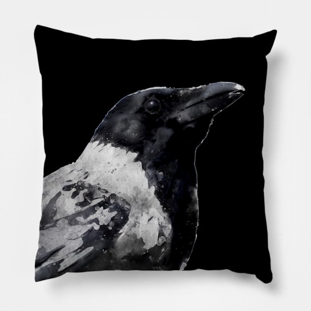 Dramabite Watercolor crow Pillow by dramabite