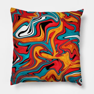 Orange and blue fluid art, sunny abstract pattern Pillow