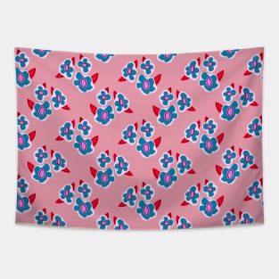 Retro Pink and Blue Floral Pattern Tapestry