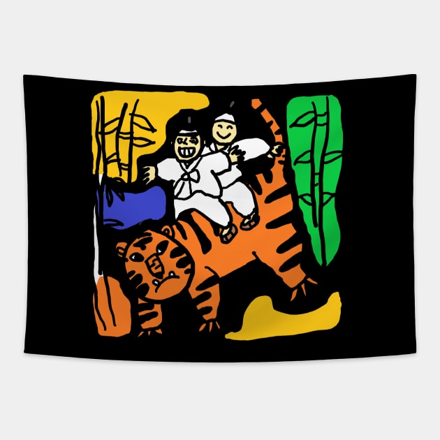 people dancing on tigers Tapestry by zzzozzo