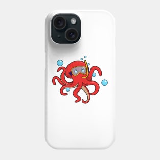 Octopus at Diving with Swimming goggles & Snorkel Phone Case