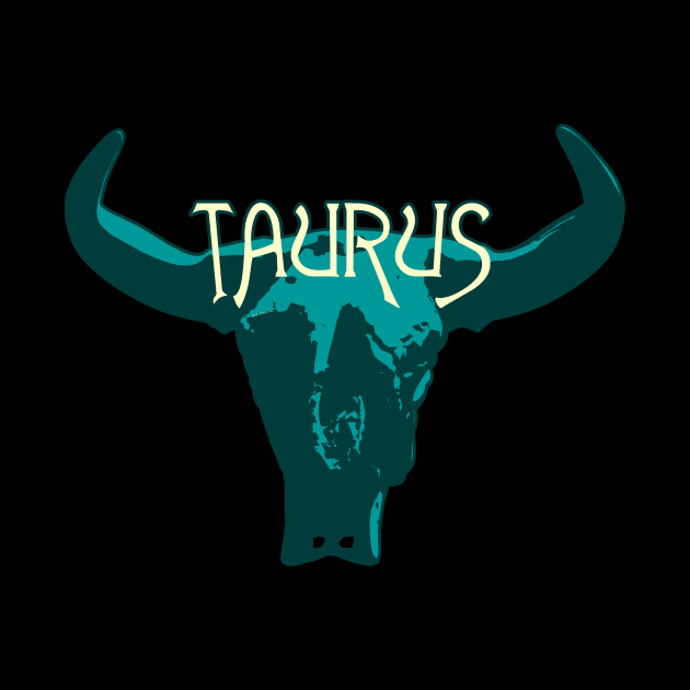 Blue Bull Skull for Taurus Astrological Zodiac Sign by RyanJGillDesigns