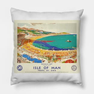 Vintage British Travel Poster: Douglas Bay, Isle of Man Pillow