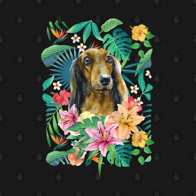 Tropical Long Haired English Cream Dachshund Doxie 2 by LulululuPainting