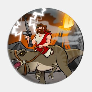 Jesus Riding Dinosaur Pin