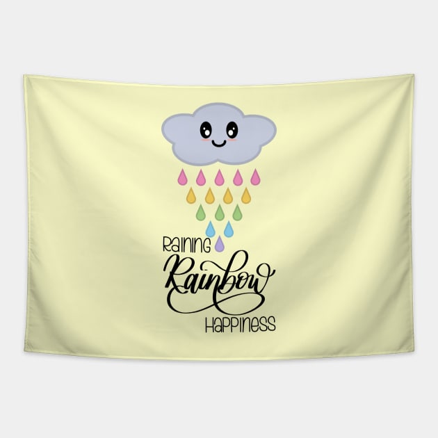 Raining Rainbow Happiness Kawaii Cute Rain Cloud in Yellow Tapestry by Kelly Gigi