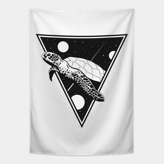 Space Turtle Black Tapestry by Drippn